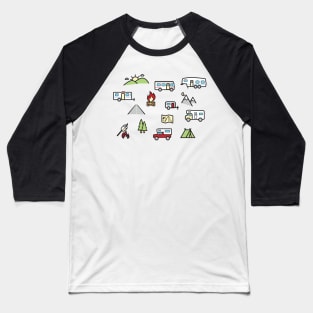 Cute RV and Camping Large Icon Pattern Baseball T-Shirt